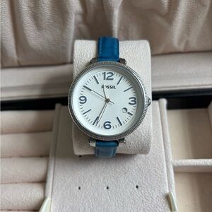 FOSSIL WOMEN'S GEORGIA BLUE LEATHER STRAP WATCH
